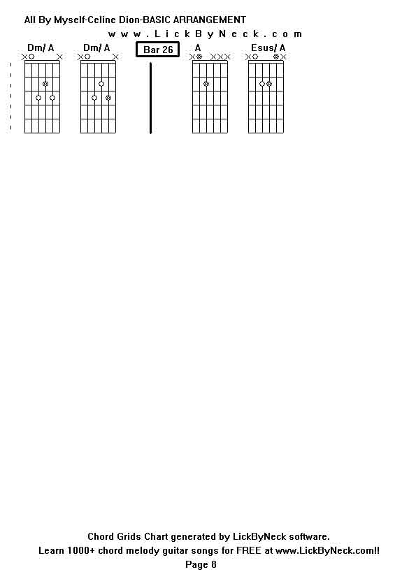 Chord Grids Chart of chord melody fingerstyle guitar song-All By Myself-Celine Dion-BASIC ARRANGEMENT,generated by LickByNeck software.